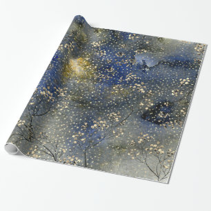 Blue Winter Dusk Himlar Guld Berries & Snowfalls Presentpapper