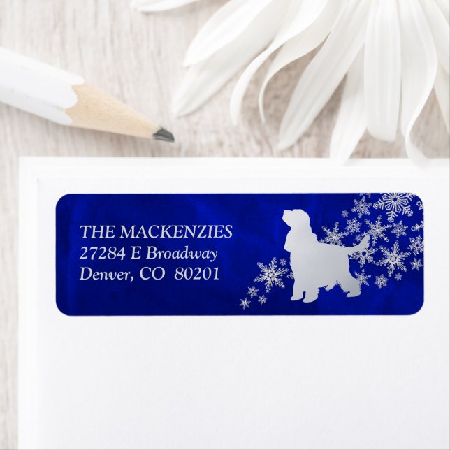 Blue Winter English Cocker Spain Returadress Etikett (Insitu)
