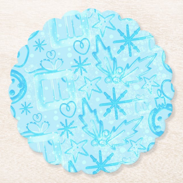 Blue Winter Gift & Holly, Christmas Party Set Underlägg Papper (Framsida)