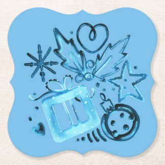 Blue Winter Gift & Holly Coasters, Christmas Party Underlägg Papper