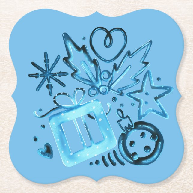 Blue Winter Gift & Holly Coasters, Christmas Party Underlägg Papper (Framsida)