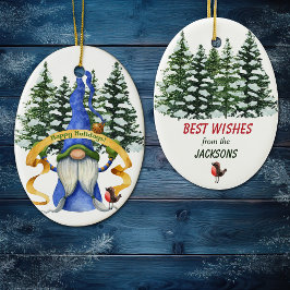 Blue Winter Gnome Helgdag Önskemål Julgransprydnad Keramik