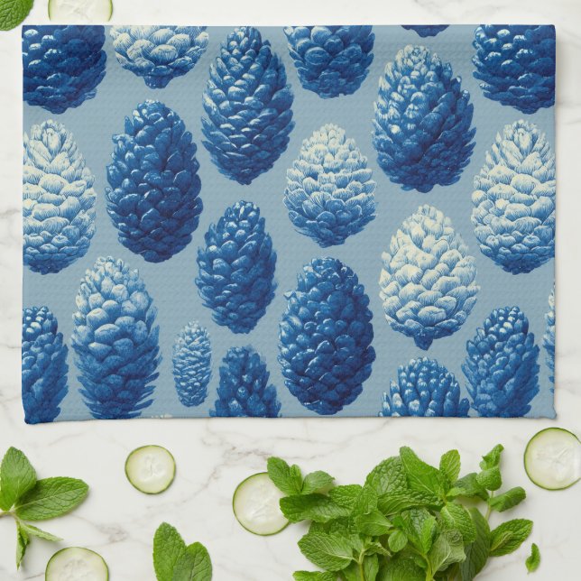 Blue Winter Gräs Cone Mönster Kökshandduk (Vikta)
