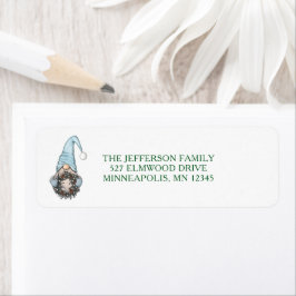 Blue Winter Helgdag Nordic Gnome Returadress Etikett