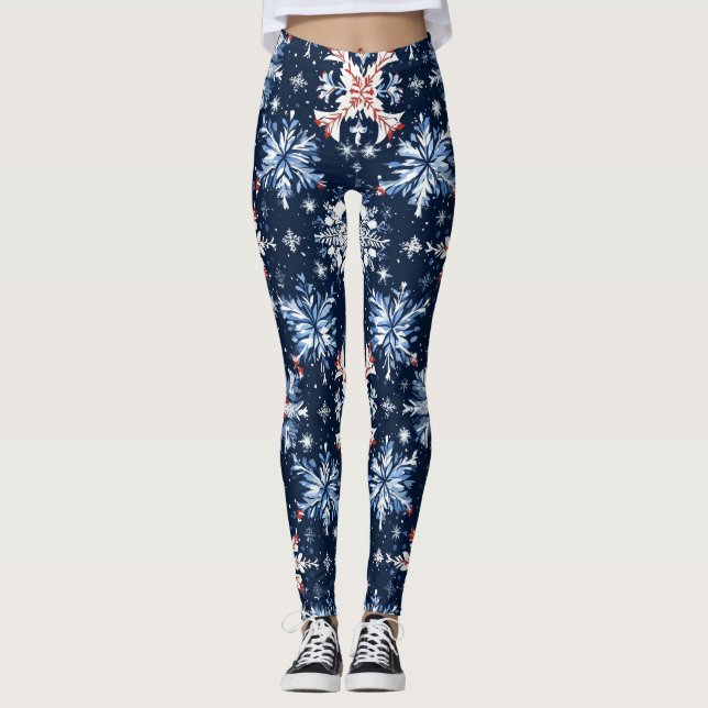 Blue Winter Mönster Leggings (Framsida)