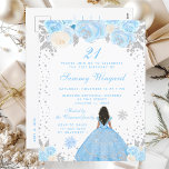 Blue Winter Mörk Skin Princess Födelsedagsfest Vykort<br><div class="desc">Den här eleganten och den glamorösa vinterfödelsedagsinbjudan har en vacker prinsessa med brunt hår och mörk i en blå boll-gryna. Texten kombinerar handskript och modernt sans serif typsnitt för ett klassligt och sofistikerat utseende. Blommigten,  snöflingor och silver-konetti skapar perfekten blandning av rustik och chic. Grafik efter www.etsy.com/uk/shop/SunflowerDayLove</div>