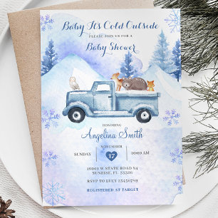 Blue Winter Mountain Woodland Baby Shower Inbjudningar