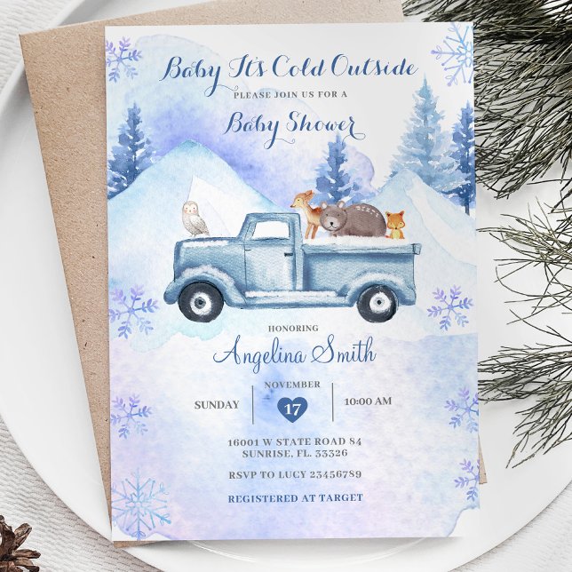 Blue Winter Mountain Woodland Baby Shower Inbjudningar (Skapare uppladdad)