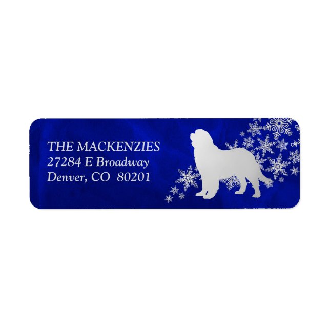 Blue Winter Newfoundland Hund Returadress Returadress Etikett (Framsidan)