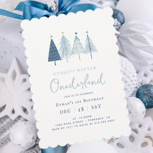 Blue Winter Onderland Boy 1st Birthday Inbjudningar (Skapare uppladdad)