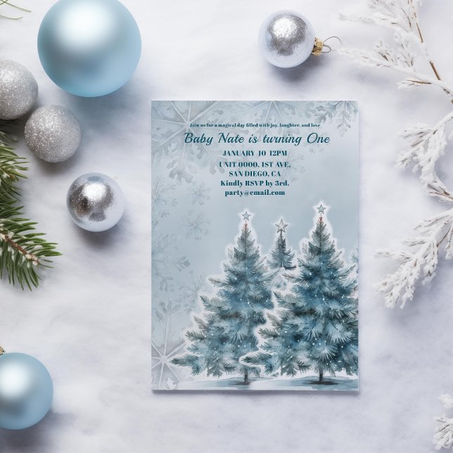 Blue Winter Onederland 1:a födelsedagsinbjudan Inbjudningar (Skapare uppladdad)