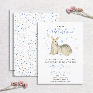 Blue Winter ONEderland Hjort Baby 1st Birthday Inbjudningar