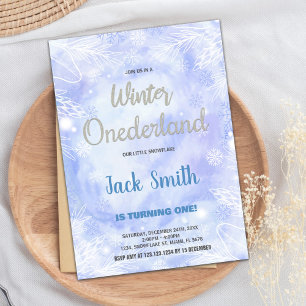 Blue Winter ONEderland-inbjudningar Silver Glitter Inbjudningar