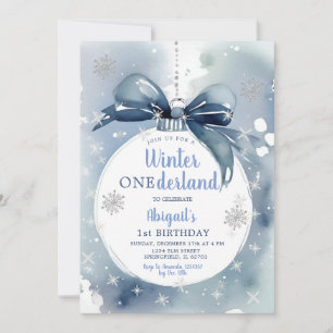 Blue Winter Onederland jul Ornament Birthday Inbjudningar