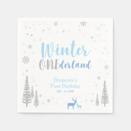 Blue Winter Onederland Pojke 1-års Födelsedagsfest Pappersservett