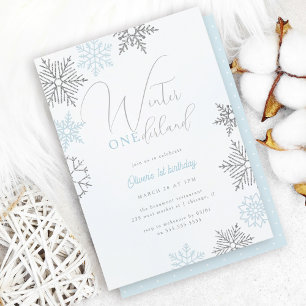 Blue Winter Onederland Silver Glitter 1:a födelsed Inbjudningar