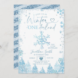 Blue Winter Onederland Snowflake 1st Birthday Inbjudningar