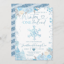 Blue Winter Onederland Snowflake 1st Birthday Invi Inbjudningar