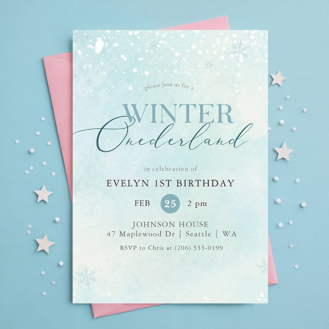 Blue Winter Onederland Snowflake First Birthday Inbjudningar (Skapare uppladdad)