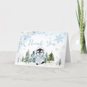 Blue Winter Penguin Baby Shower Tack Kort