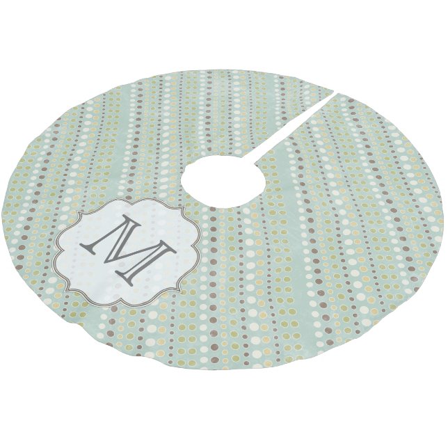 Blue Winter Polkadot Monogram Initial Träd Skirt Julgransmatta Borstad Polyester (Vinklad)