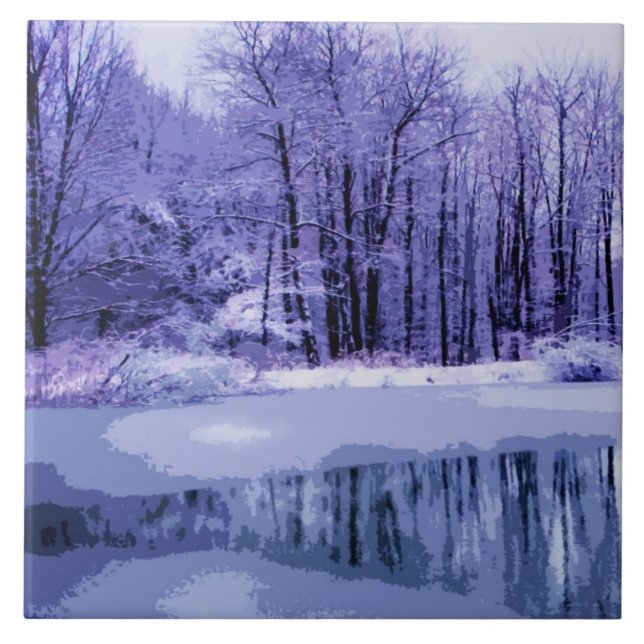 Blue Winter Pond Kakelplatta (Framsidan)