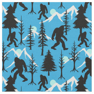Blue Winter Sasquatch och Gräs Träd Mönster Tyg