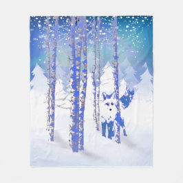 Blue Winter Snö Forest Fox Animal Fleecefilt