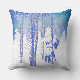 Blue Winter Snö Forest Fox Animal Kudde
