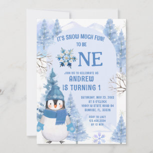 Blue Winter Snö Mycket Roligt Första födelsedagen Inbjudningar