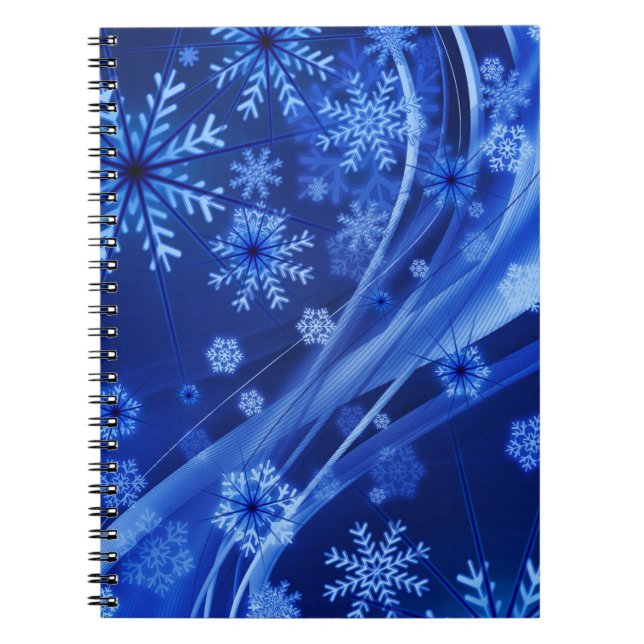 Blue Winter Snöflingor-jul Anteckningsbok Med Spiral (Framsidan)