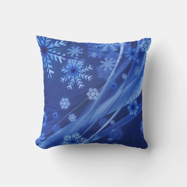 Blue Winter Snöflingor-jul Kudde (Framsida)