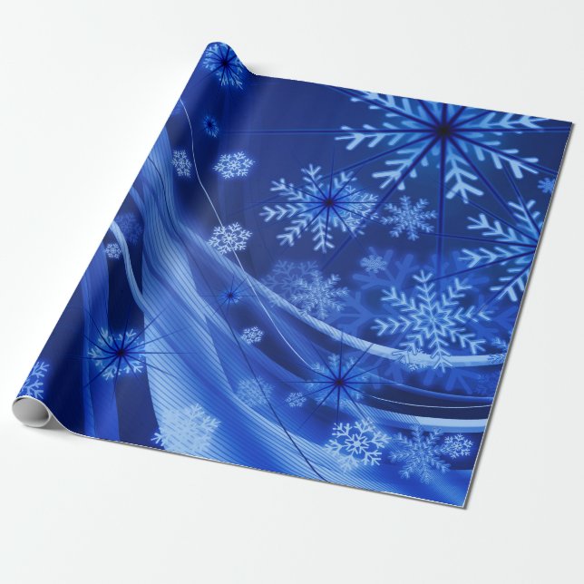 Blue Winter Snöflingor-jul Presentpapper (Utrullad)