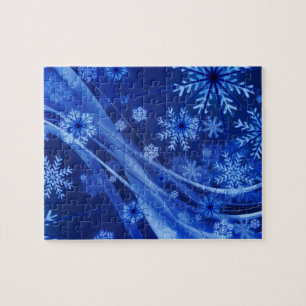 Blue Winter Snöflingor-jul Pussel