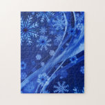 Blue Winter Snöflingor-jul Pussel<br><div class="desc">Blå juldesign med dekorativa vsnurrar och snöflingor.</div>