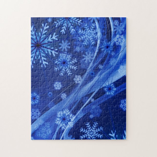 Blue Winter Snöflingor-jul Pussel (Vertikal)