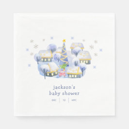 Blue Winter Snow It Take A Village Baby Shower Pappersservett
