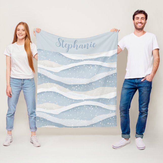 Blue Winter Snowfall Wave Personalized Pattern Fleecefilt (På plats)