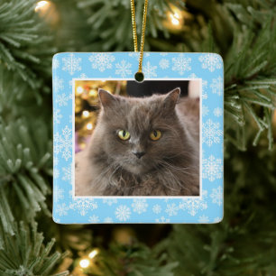 Blue Winter Snowflake Anpassningsbar Pet Photo jul Julgransprydnad Keramik