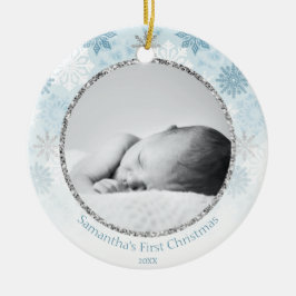 Blue Winter Snowflake Baby Första jul Julgransprydnad Keramik