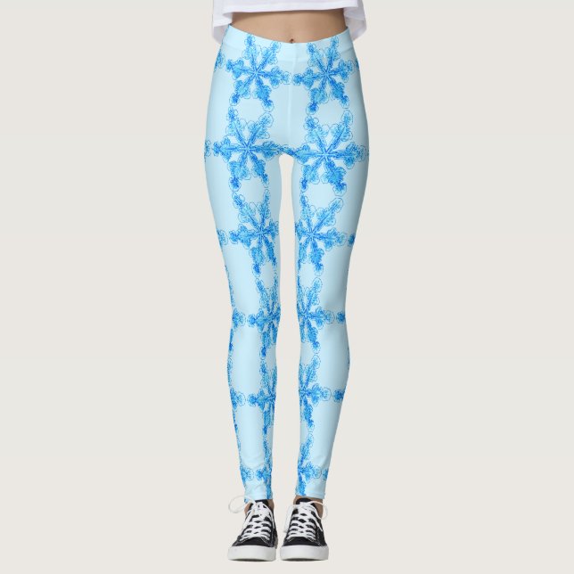 Blue Winter Snowflake Leggings (Framsida)