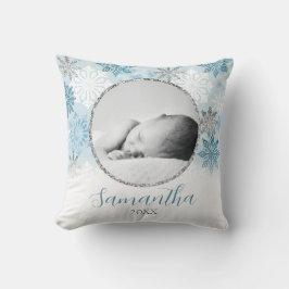 Blue Winter Snowflake Personlig Baby Photo Kudde