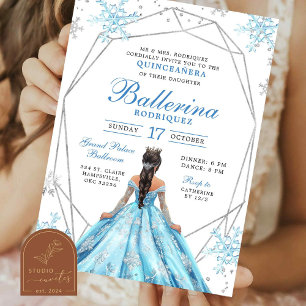 Blue Winter Snowflake Princess Quinceanera Inbjudningar