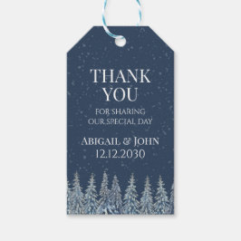 Blue Winter Snowy Forest Wedding Thank You Presentetikett