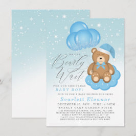Blue Winter Sömnig Bear Balloons Boy Shower Inbjudningar