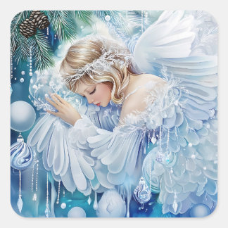 Blue Winter Stickers Fyrkantigt Klistermärke