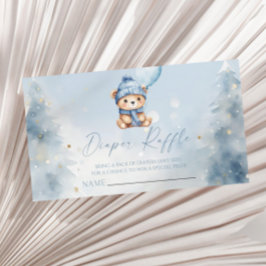 Blue Winter Teddy Bear Baby Shower Diaper Raffle Tilläggskort
