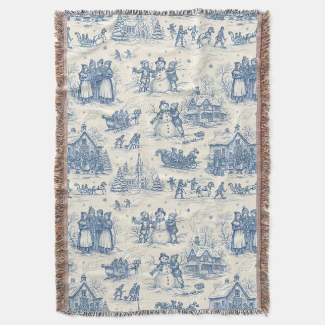 Blue Winter Toile Chinoiserie Filt (Framsidan Vertikal)