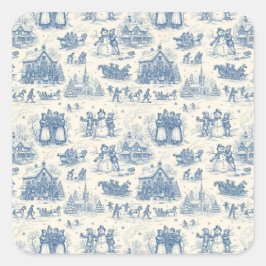 Blue Winter Toile Chinoiserie Fyrkantigt Klistermärke