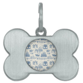 Blue Winter Toile Chinoiserie ID-bricka Husdjur